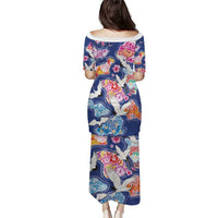Hawaiian and Japanese Culture Together Family Matching Puletasi and Hawaiian Shirt Hawaiian Archipelago Shape Sea Animals