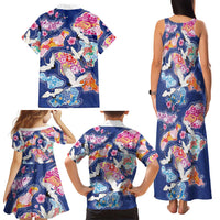 Hawaiian and Japanese Culture Together Family Matching Tank Maxi Dress and Hawaiian Shirt Hawaiian Archipelago Shape Sea Animals