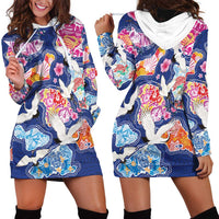 Hawaiian and Japanese Culture Together Hoodie Dress Hawaiian Archipelago Shape Sea Animals