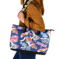 Hawaiian and Japanese Culture Together Leather Tote Bag Hawaiian Archipelago Shape Sea Animals