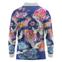 Hawaiian and Japanese Culture Together Long Sleeve Polo Shirt Hawaiian Archipelago Shape Sea Animals
