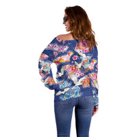 Hawaiian and Japanese Culture Together Off Shoulder Sweater Hawaiian Archipelago Shape Sea Animals