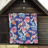 Hawaiian and Japanese Culture Together Quilt Hawaiian Archipelago Shape Sea Animals