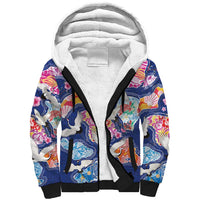 Hawaiian and Japanese Culture Together Sherpa Hoodie Hawaiian Archipelago Shape Sea Animals