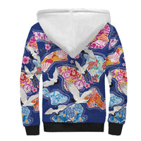 Hawaiian and Japanese Culture Together Sherpa Hoodie Hawaiian Archipelago Shape Sea Animals