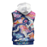 Hawaiian and Japanese Culture Together Sleeveless Hoodie Hawaiian Archipelago Shape Sea Animals