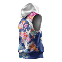 Hawaiian and Japanese Culture Together Sleeveless Hoodie Hawaiian Archipelago Shape Sea Animals