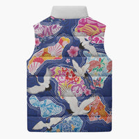 Hawaiian and Japanese Culture Together Sleeveless Puffer Jacket Hawaiian Archipelago Shape Sea Animals LT03 - Polynesian Pride