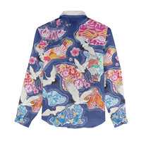 Hawaiian and Japanese Culture Together Women Casual Shirt Hawaiian Archipelago Shape Sea Animals