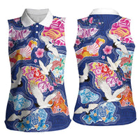 Hawaiian and Japanese Culture Together Women Sleeveless Polo Shirt Hawaiian Archipelago Shape Sea Animals