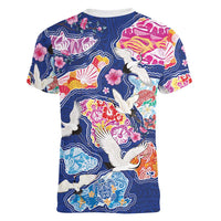 Hawaiian and Japanese Culture Together Women V-Neck T-Shirt Hawaiian Archipelago Shape Sea Animals