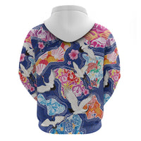 Hawaiian and Japanese Culture Together Zip Hoodie Hawaiian Archipelago Shape Sea Animals LT03 - Polynesian Pride
