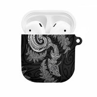 New Zealand Sea Animals with Maori Tribal Tattoo AirPods Case Shark Manta Ray with Silver Fern Black