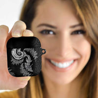 New Zealand Sea Animals with Maori Tribal Tattoo AirPods Case Shark Manta Ray with Silver Fern Black