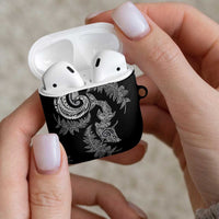 New Zealand Sea Animals with Maori Tribal Tattoo AirPods Case Shark Manta Ray with Silver Fern Black