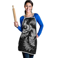 New Zealand Sea Animals with Maori Tribal Tattoo Apron Shark Manta Ray with Silver Fern Black