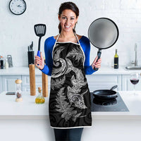 New Zealand Sea Animals with Maori Tribal Tattoo Apron Shark Manta Ray with Silver Fern Black