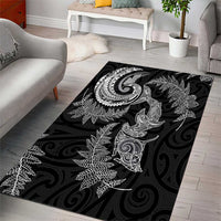 New Zealand Sea Animals with Maori Tribal Tattoo Area Rug Shark Manta Ray with Silver Fern Black