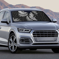 New Zealand Sea Animals with Maori Tribal Tattoo Auto Sun Shade Shark Manta Ray with Silver Fern Black