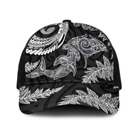 New Zealand Sea Animals with Maori Tribal Tattoo Baseball Net Cap Shark Manta Ray with Silver Fern Black