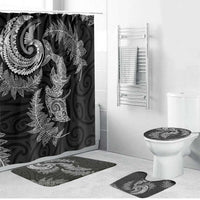 New Zealand Sea Animals with Maori Tribal Tattoo Bathroom Set Shark Manta Ray with Silver Fern Black