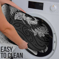 New Zealand Sea Animals with Maori Tribal Tattoo Bathroom Set Shark Manta Ray with Silver Fern Black