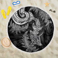 New Zealand Sea Animals with Maori Tribal Tattoo Beach Blanket Shark Manta Ray with Silver Fern Black