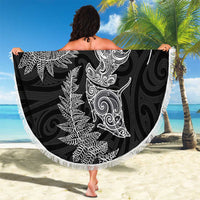 New Zealand Sea Animals with Maori Tribal Tattoo Beach Blanket Shark Manta Ray with Silver Fern Black