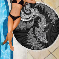 New Zealand Sea Animals with Maori Tribal Tattoo Beach Blanket Shark Manta Ray with Silver Fern Black