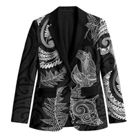 New Zealand Sea Animals with Maori Tribal Tattoo Blazer Shark Manta Ray with Silver Fern Black