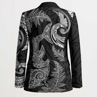 New Zealand Sea Animals with Maori Tribal Tattoo Blazer Shark Manta Ray with Silver Fern Black