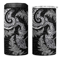 New Zealand Sea Animals with Maori Tribal Tattoo 4 in 1 Can Cooler Tumbler Shark Manta Ray with Silver Fern Black