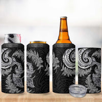 New Zealand Sea Animals with Maori Tribal Tattoo 4 in 1 Can Cooler Tumbler Shark Manta Ray with Silver Fern Black