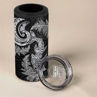 New Zealand Sea Animals with Maori Tribal Tattoo 4 in 1 Can Cooler Tumbler Shark Manta Ray with Silver Fern Black