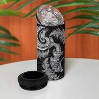 New Zealand Sea Animals with Maori Tribal Tattoo 4 in 1 Can Cooler Tumbler Shark Manta Ray with Silver Fern Black