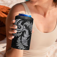 New Zealand Sea Animals with Maori Tribal Tattoo 4 in 1 Can Cooler Tumbler Shark Manta Ray with Silver Fern Black