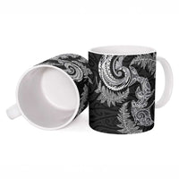 New Zealand Sea Animals with Maori Tribal Tattoo Ceramic Mug Shark Manta Ray with Silver Fern Black