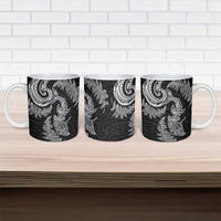 New Zealand Sea Animals with Maori Tribal Tattoo Ceramic Mug Shark Manta Ray with Silver Fern Black
