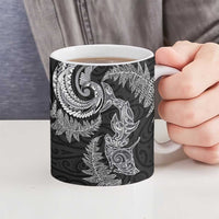 New Zealand Sea Animals with Maori Tribal Tattoo Ceramic Mug Shark Manta Ray with Silver Fern Black