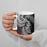 New Zealand Sea Animals with Maori Tribal Tattoo Ceramic Mug Shark Manta Ray with Silver Fern Black