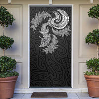 New Zealand Sea Animals with Maori Tribal Tattoo Door Cover Shark Manta Ray with Silver Fern Black