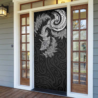 New Zealand Sea Animals with Maori Tribal Tattoo Door Cover Shark Manta Ray with Silver Fern Black