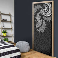 New Zealand Sea Animals with Maori Tribal Tattoo Door Cover Shark Manta Ray with Silver Fern Black