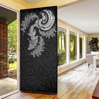 New Zealand Sea Animals with Maori Tribal Tattoo Door Cover Shark Manta Ray with Silver Fern Black
