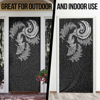 New Zealand Sea Animals with Maori Tribal Tattoo Door Cover Shark Manta Ray with Silver Fern Black