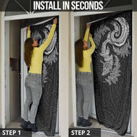 New Zealand Sea Animals with Maori Tribal Tattoo Door Cover Shark Manta Ray with Silver Fern Black