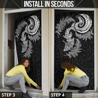 New Zealand Sea Animals with Maori Tribal Tattoo Door Cover Shark Manta Ray with Silver Fern Black