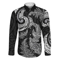 New Zealand Sea Animals with Maori Tribal Tattoo Family Matching Puletasi and Hawaiian Shirt Shark Manta Ray with Silver Fern Black