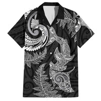 New Zealand Sea Animals with Maori Tribal Tattoo Hawaiian Shirt Shark Manta Ray with Silver Fern Black
