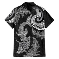 New Zealand Sea Animals with Maori Tribal Tattoo Hawaiian Shirt Shark Manta Ray with Silver Fern Black